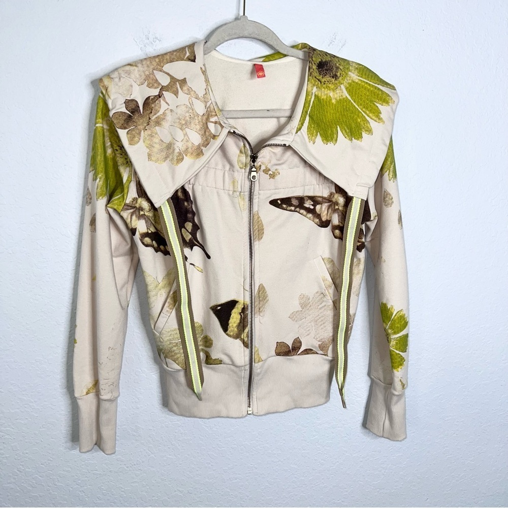Farm Rio Zip Up Sweater Women’s Small P Butterflies RARE Neck Warmer Tropical